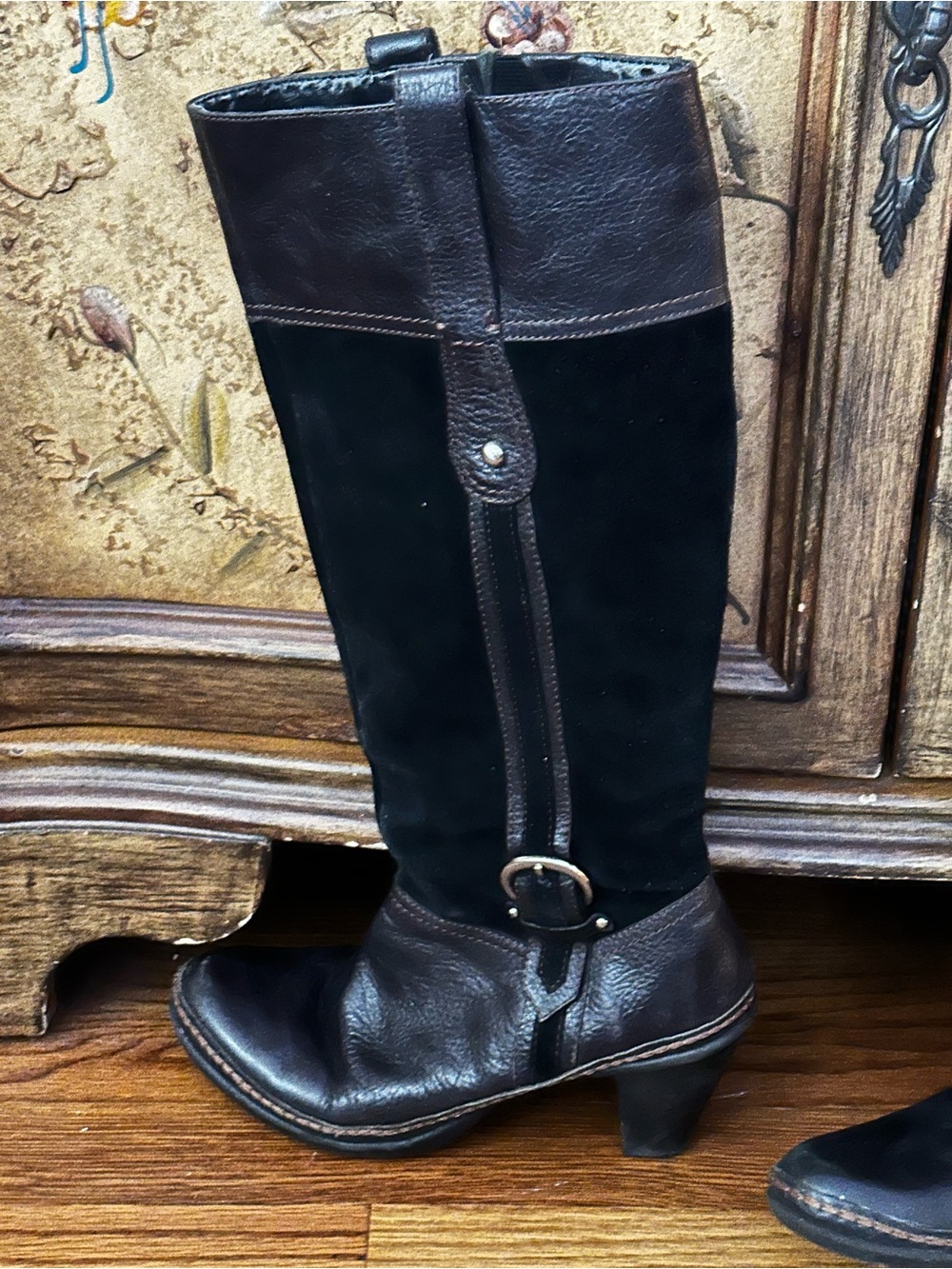 Naturalizer Black and Brown Leather & Suede Knee-High Boots